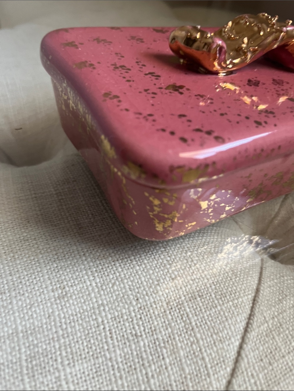 Vintage Hollywood Regency Pink Gold Metallic Handle Specs Jewelry Trinket Box - Picture 7 of 16